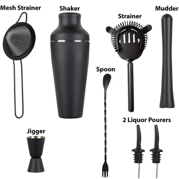 8Pcs Matte Black Cocktail Shaker - Image 2