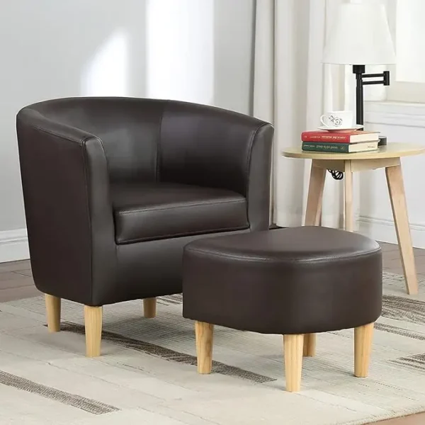 Accent Chair, Mid Century Modern Chair with Ottoman - Image 9