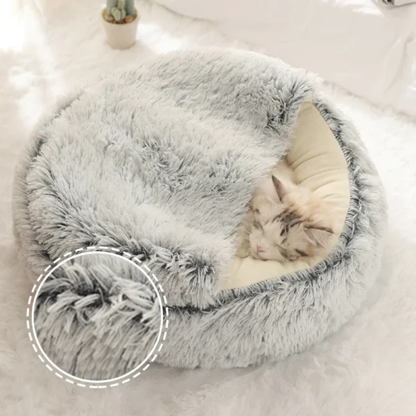 Winter Long Soft Plush Round Cat Bed - Image 2