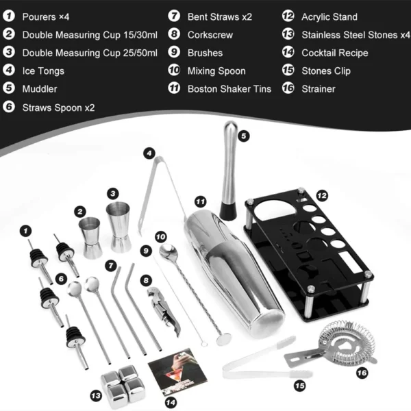 23-Piece Cocktail Shaker Set Stainless Steel - Image 2