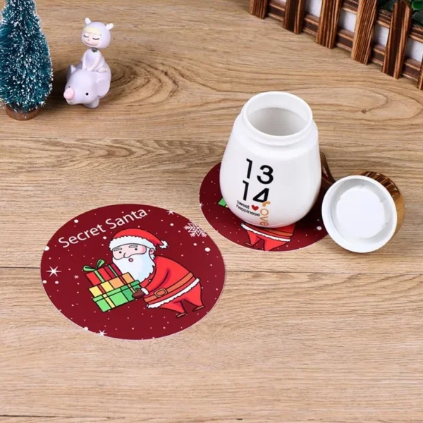 10Pcs/set Merry Christmas Round Cup Mat Table Placemats Coaster Anti-slip - Image 7