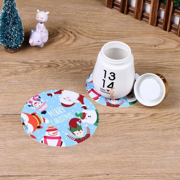 10Pcs/set Merry Christmas Round Cup Mat Table Placemats Coaster Anti-slip - Image 9