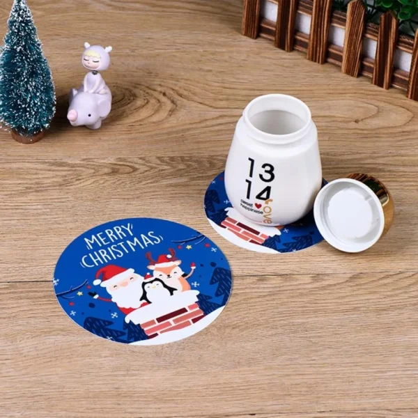 10Pcs/set Merry Christmas Round Cup Mat Table Placemats Coaster Anti-slip - Image 3