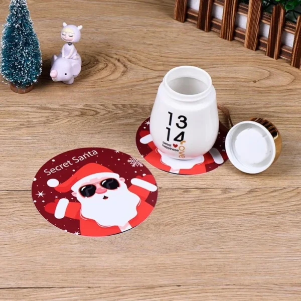 10Pcs/set Merry Christmas Round Cup Mat Table Placemats Coaster Anti-slip - Image 6