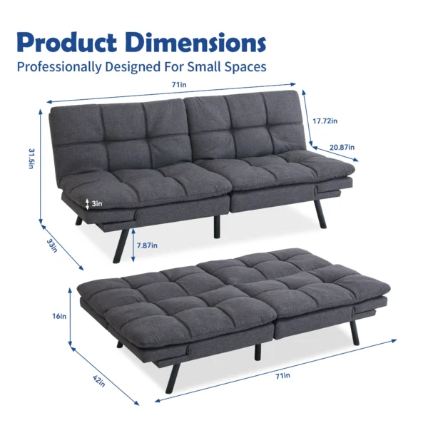 Futon Sofa Bed, Sleeper Convertible, Memory Foam - Image 6