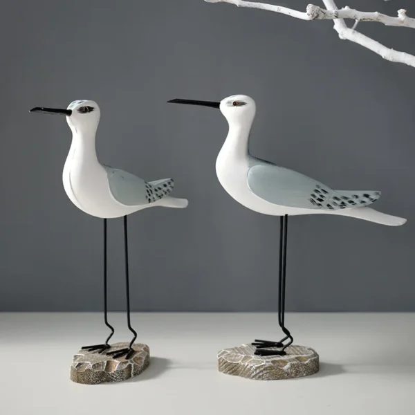 2pcs Nautical Beach Seagull Sculpture wooden Figurines - Image 3