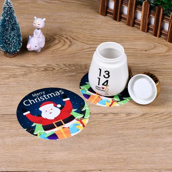 10Pcs/set Merry Christmas Round Cup Mat Table Placemats Coaster Anti-slip - Image 4