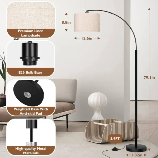 Modern Standing Lamp with Adjustable Hanging Drum Shade - Image 7