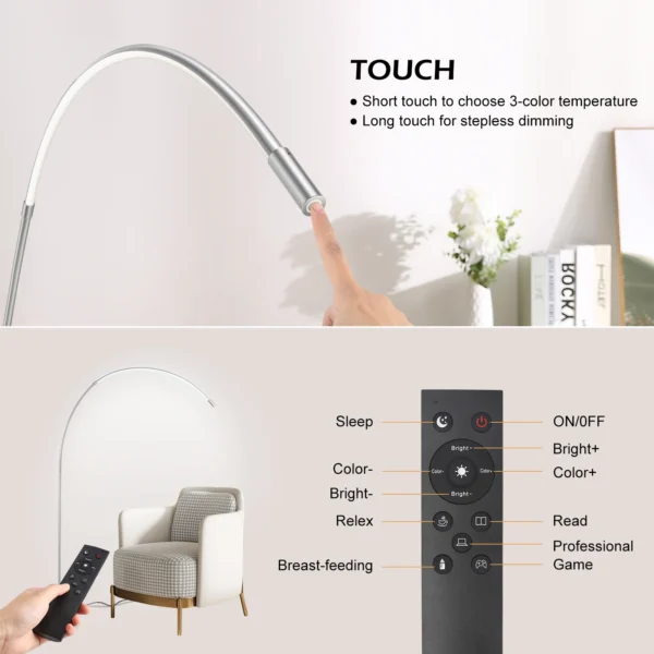 70.8" Modern LED Arc Floor Lamp - Image 3