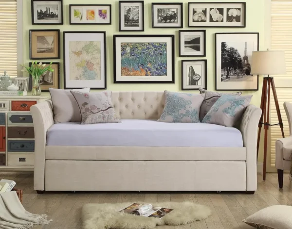 Upholstered Twin Daybed with Trundle and Tufted Button - Image 7