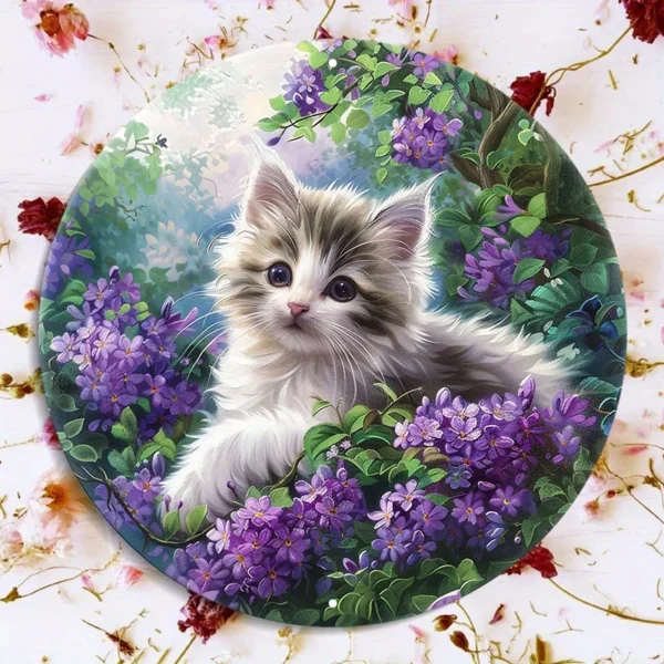 Elegant Cat and Purple Flowers Metal Sign - Image 7