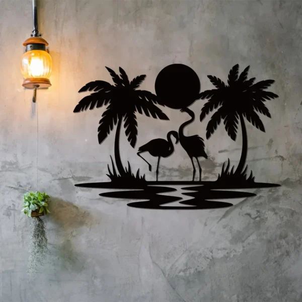 Metal Flamingo Palm Tree Sunset Sign - Image 8