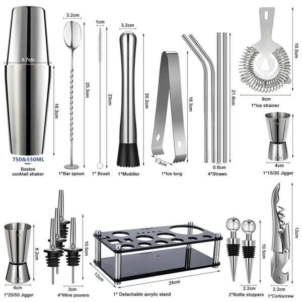 23-Piece Cocktail Shaker Set Stainless Steel - Image 12