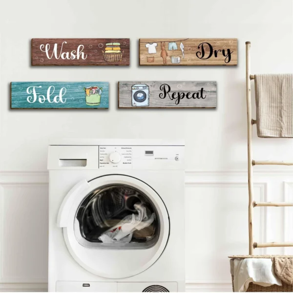 4 Pcs Laundry Room Wall Sign Rustic Wood - Image 3