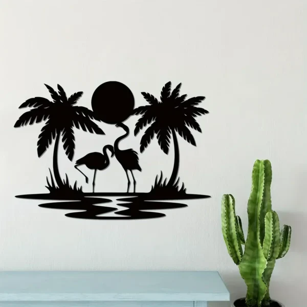 Metal Flamingo Palm Tree Sunset Sign - Image 5