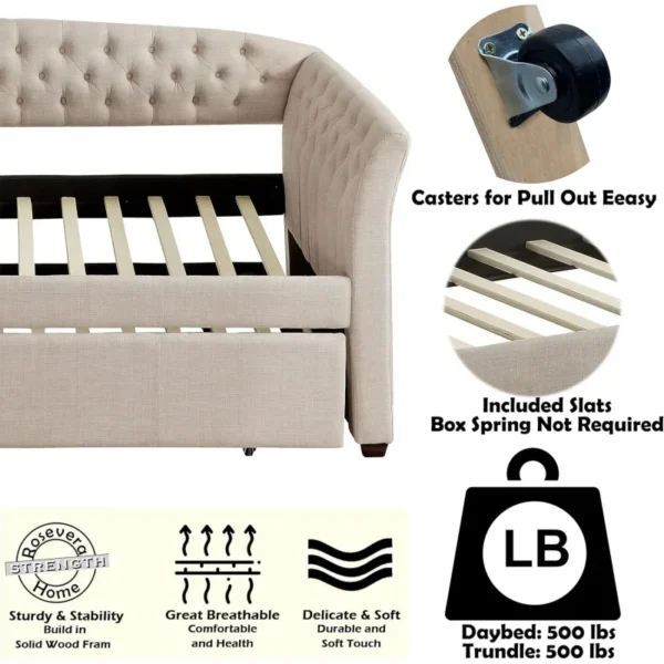 Upholstered Twin Daybed with Trundle and Tufted Button - Image 5