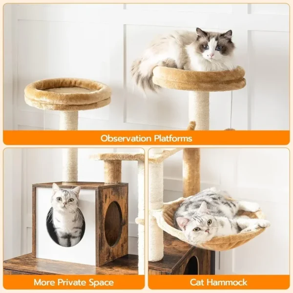 All-in-One Wooden Cat House Furniture Cat Condo with Hammock - Image 15