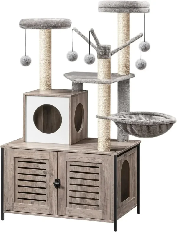 All-in-One Wooden Cat House Furniture Cat Condo with Hammock - Image 7