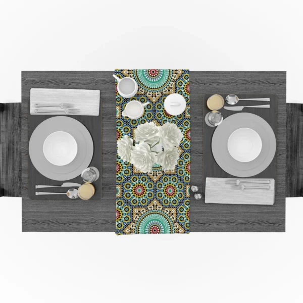 Linen Burlap Table Runner Colorful Morocco Flowers - Image 3