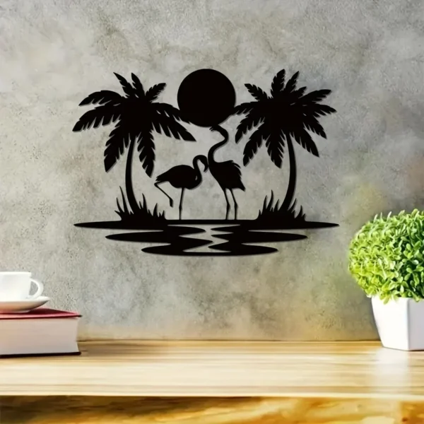 Metal Flamingo Palm Tree Sunset Sign - Image 3