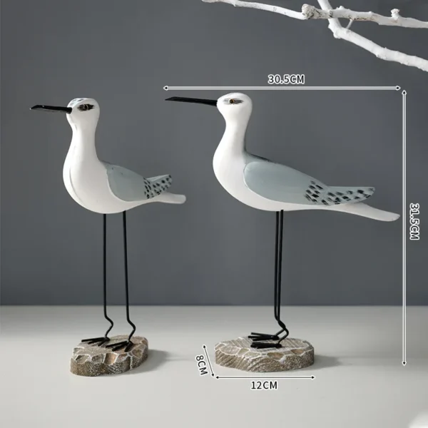 2pcs Nautical Beach Seagull Sculpture wooden Figurines - Image 7