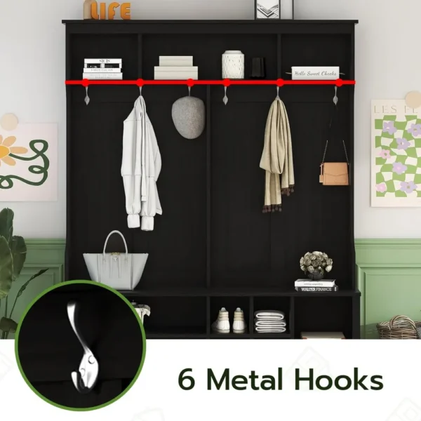 Hall Tree, Coat Rack with Shoe Storage - Image 3