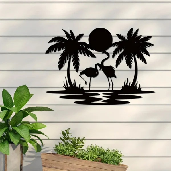 Metal Flamingo Palm Tree Sunset Sign - Image 6