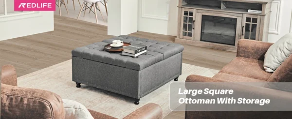 Large Square Storage Ottoman Bench - Image 9