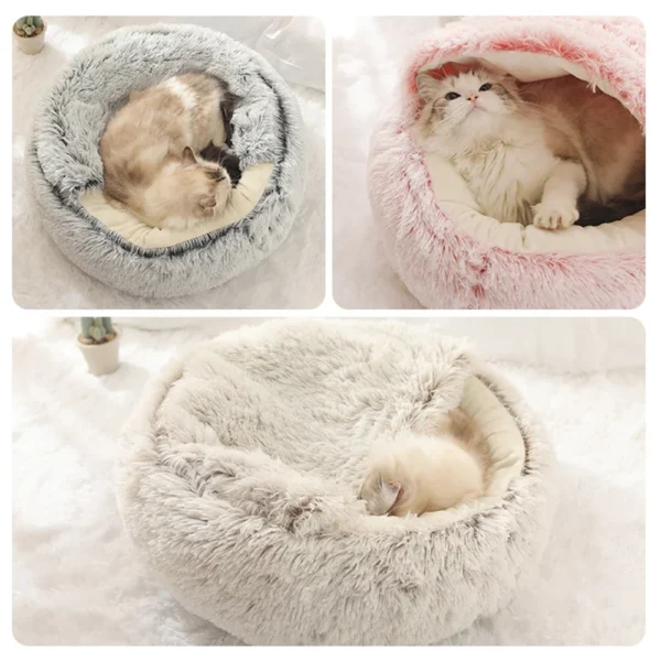 Winter Long Soft Plush Round Cat Bed - Image 6