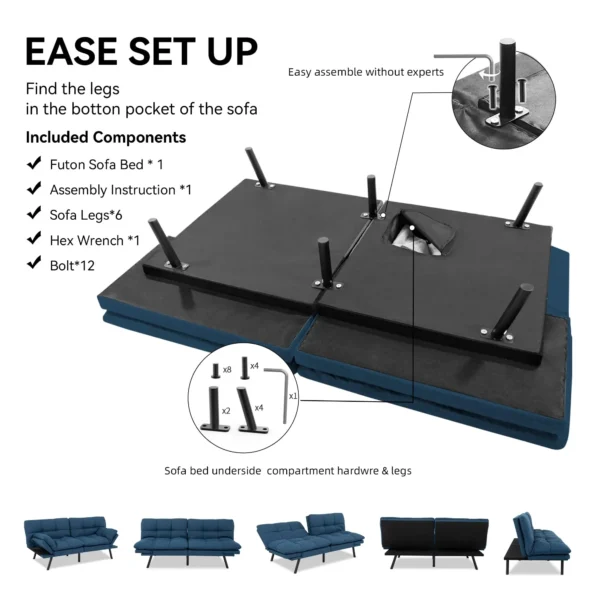 Futon Sofa Bed, Sleeper Convertible, Memory Foam - Image 14