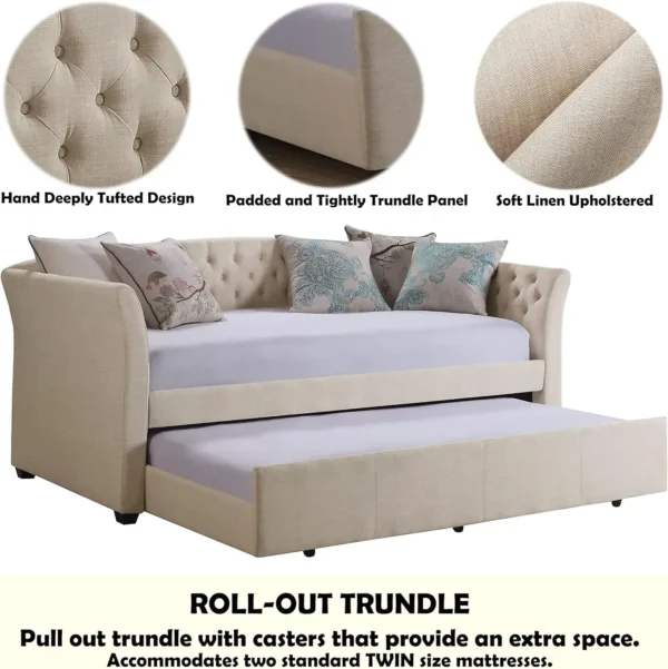 Upholstered Twin Daybed with Trundle and Tufted Button - Image 9