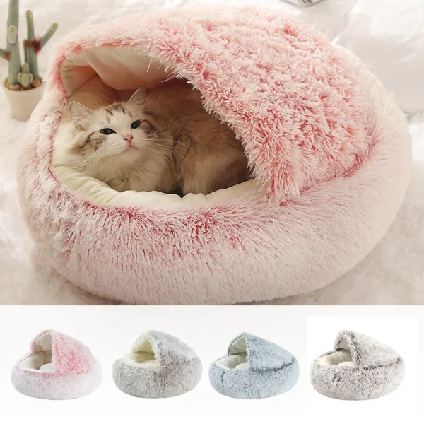 Winter Long Soft Plush Round Cat Bed