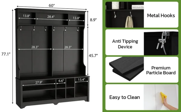 Hall Tree, Coat Rack with Shoe Storage - Image 12