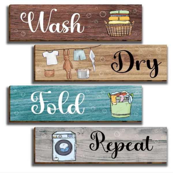 4 Pcs Laundry Room Wall Sign Rustic Wood