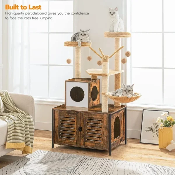 All-in-One Wooden Cat House Furniture Cat Condo with Hammock - Image 13