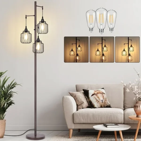 Dimmable Industrial Floor Lamp with 3 LED Edsion Bulbs - Image 4