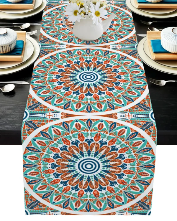 Linen Burlap Table Runner Colorful Morocco Flowers - Image 16