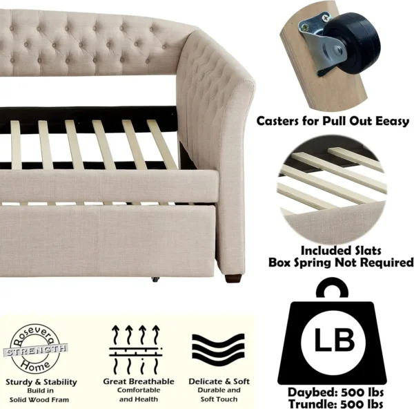 Upholstered Twin Daybed with Trundle and Tufted Button - Image 10