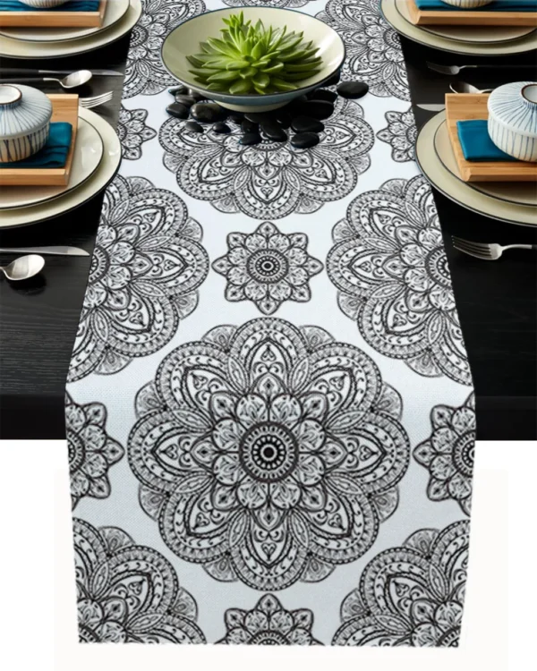 Linen Burlap Table Runner Colorful Morocco Flowers - Image 7