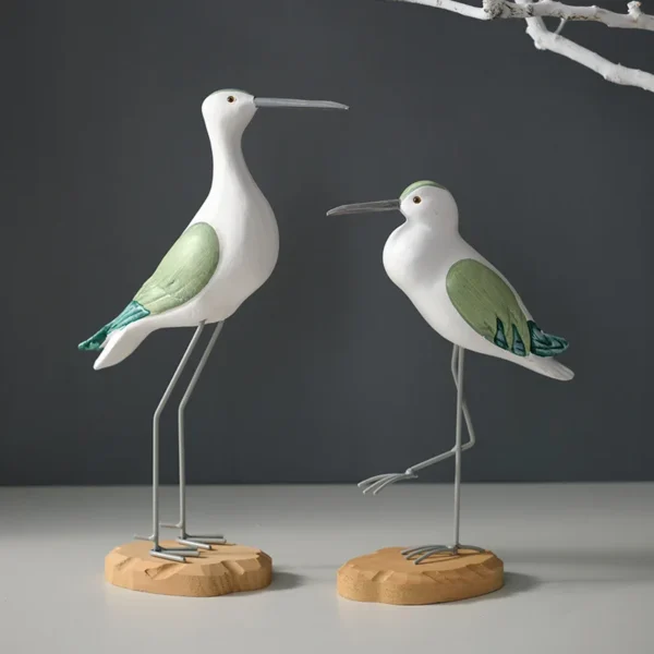 2pcs Nautical Beach Seagull Sculpture wooden Figurines