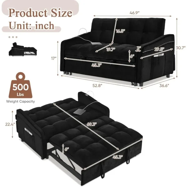 3 in 1 Sleeper Sofa Couch Bed with USB & Type C Port - Image 2