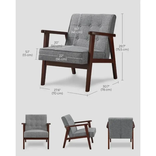 Mid-Century Modern Arm Chair with Solid Wood Armrests - Image 2