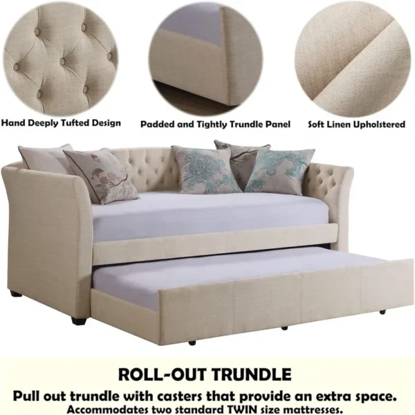 Upholstered Twin Daybed with Trundle and Tufted Button - Image 4