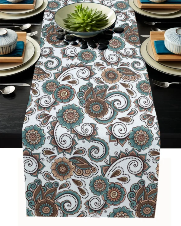 Linen Burlap Table Runner Colorful Morocco Flowers - Image 15