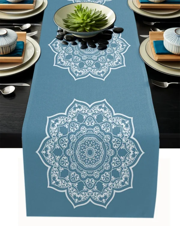 Linen Burlap Table Runner Colorful Morocco Flowers - Image 12