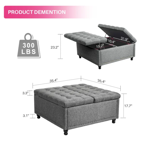 Large Square Storage Ottoman Bench - Image 6