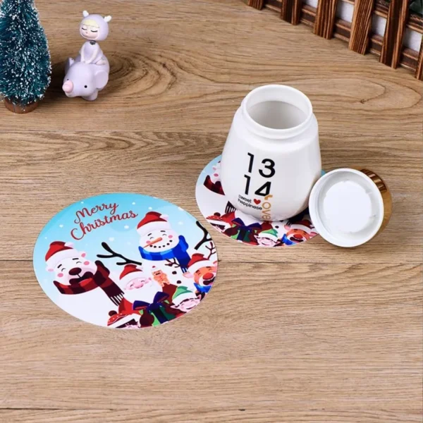 10Pcs/set Merry Christmas Round Cup Mat Table Placemats Coaster Anti-slip - Image 8