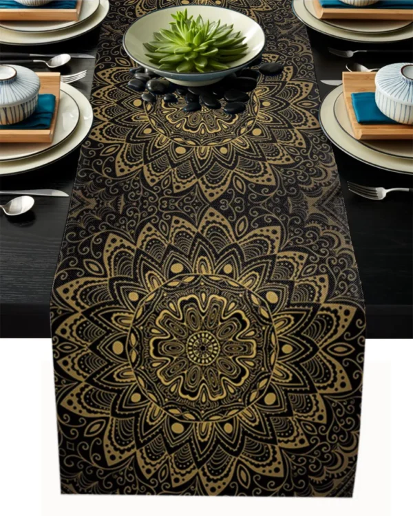 Linen Burlap Table Runner Colorful Morocco Flowers - Image 11