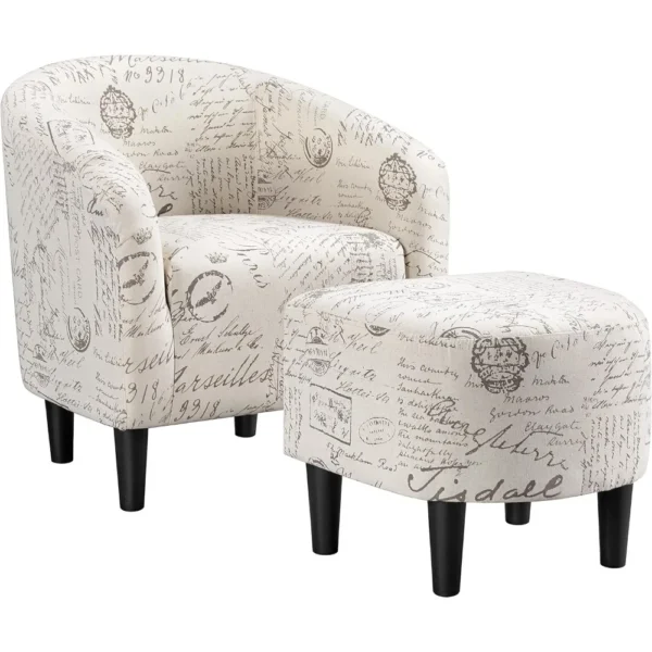 Fabric Accent Armchair with Footstool