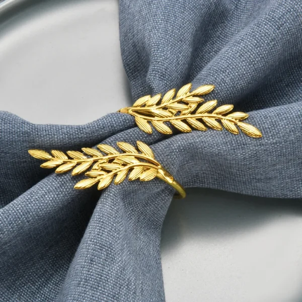 1-120PCS Gold Wheat Napkin Rings - Image 2